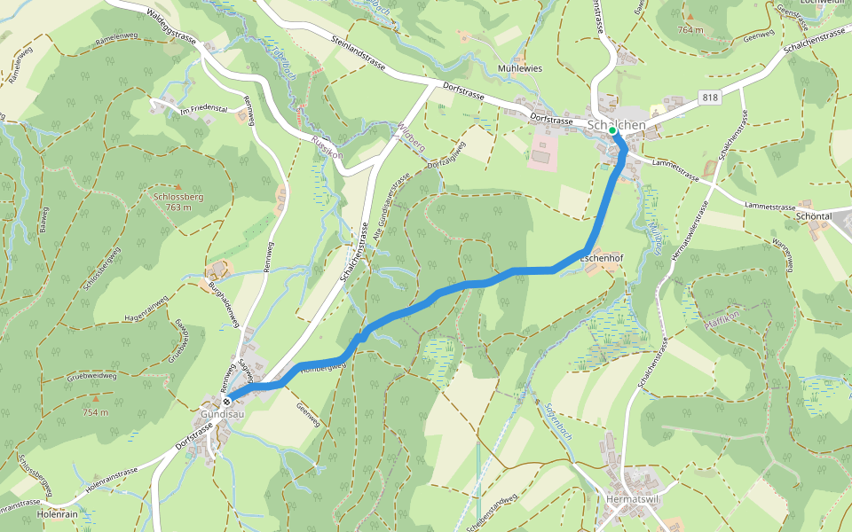 Schalchen - Gündisau walking route map in Wildberg