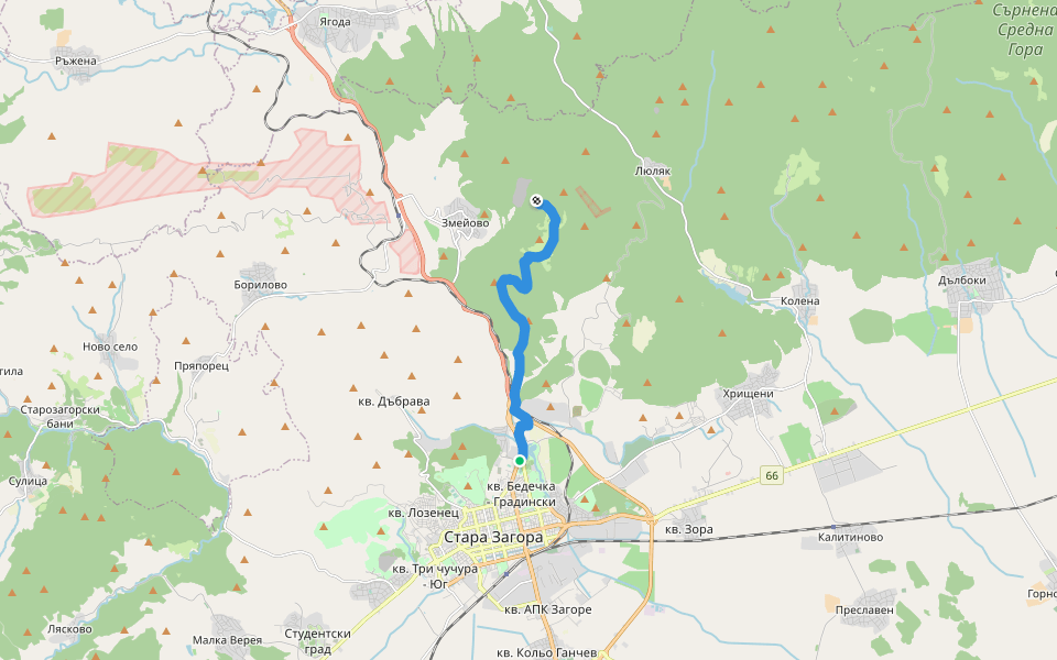 гр. Стара Загора - с. Ягода walking route map in Stara Zagora