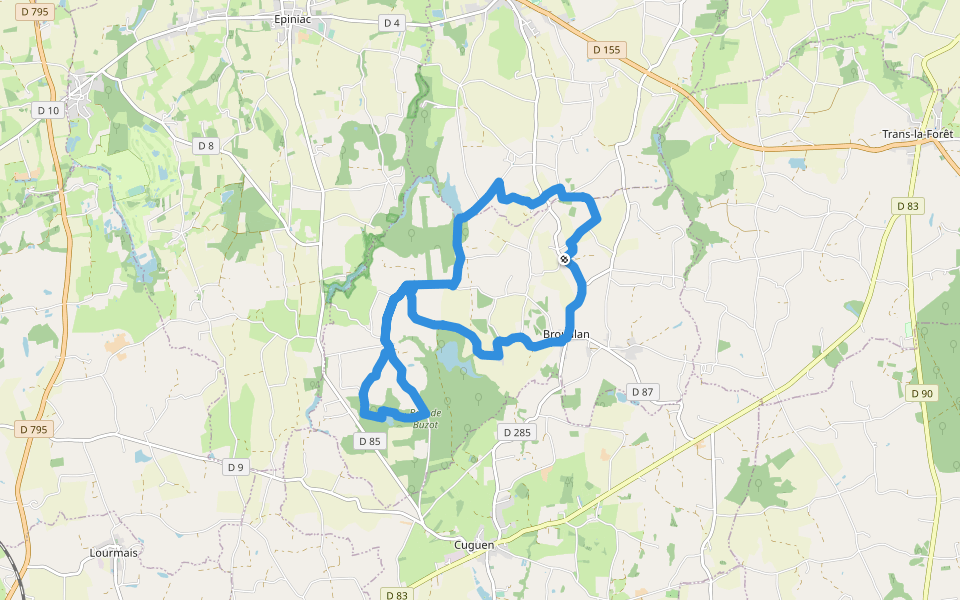 Circuit entre Bois et Patrimoine walking route map in Broualan