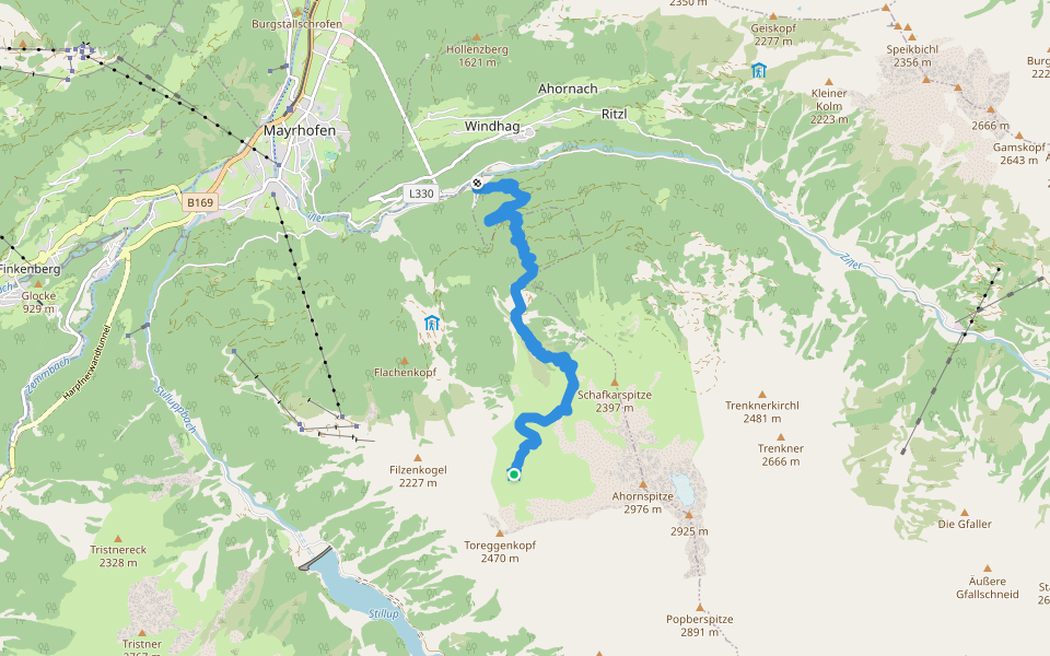 Wanderweg 514 walking route map in Mayrhofen