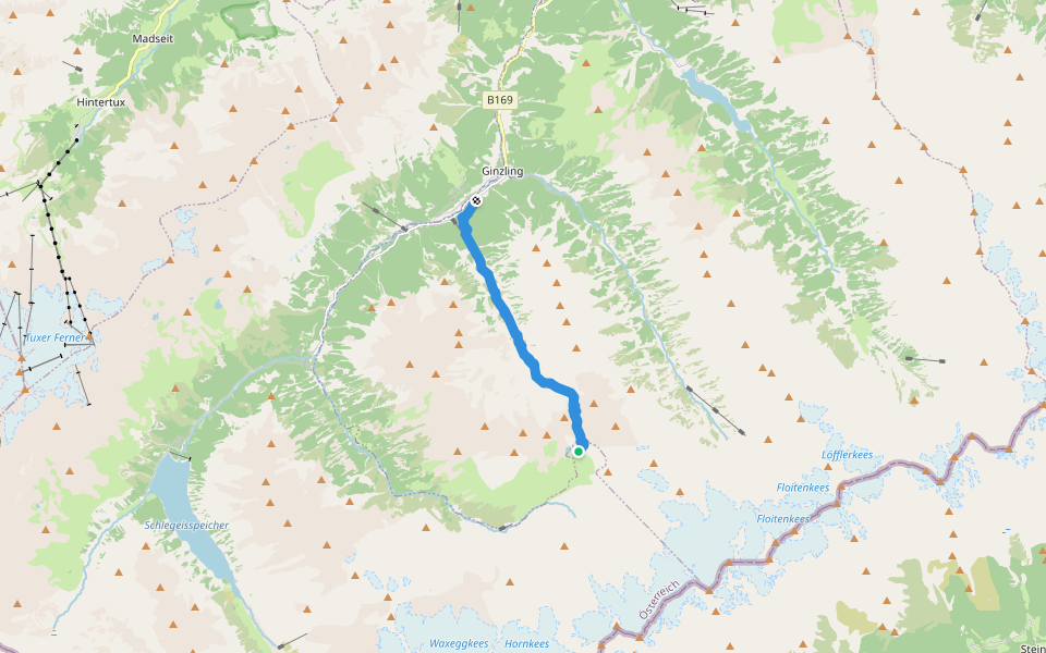 Wanderweg 522 walking route map in Ginzling