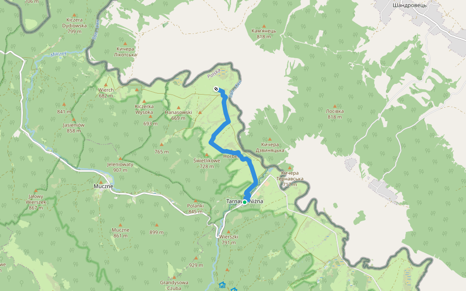 Hotelik BdPN "Nad Roztokami" Tarnawa Niżna - Dźwiniacz Górny (cmentarze) walking route map in Tarnawa Niżna