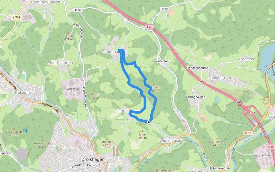 Zeichen-Kurs Drolshagen walking route map in Drolshagen