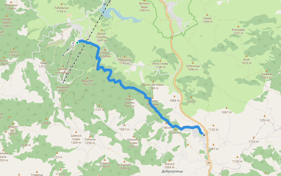 Ски центар „Торник” (Рибница) - Водице walking route map in Јабланица