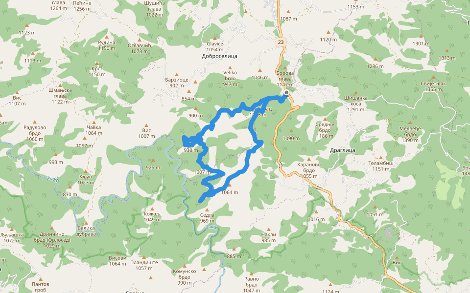 Тетребовац walking route map in Драглица