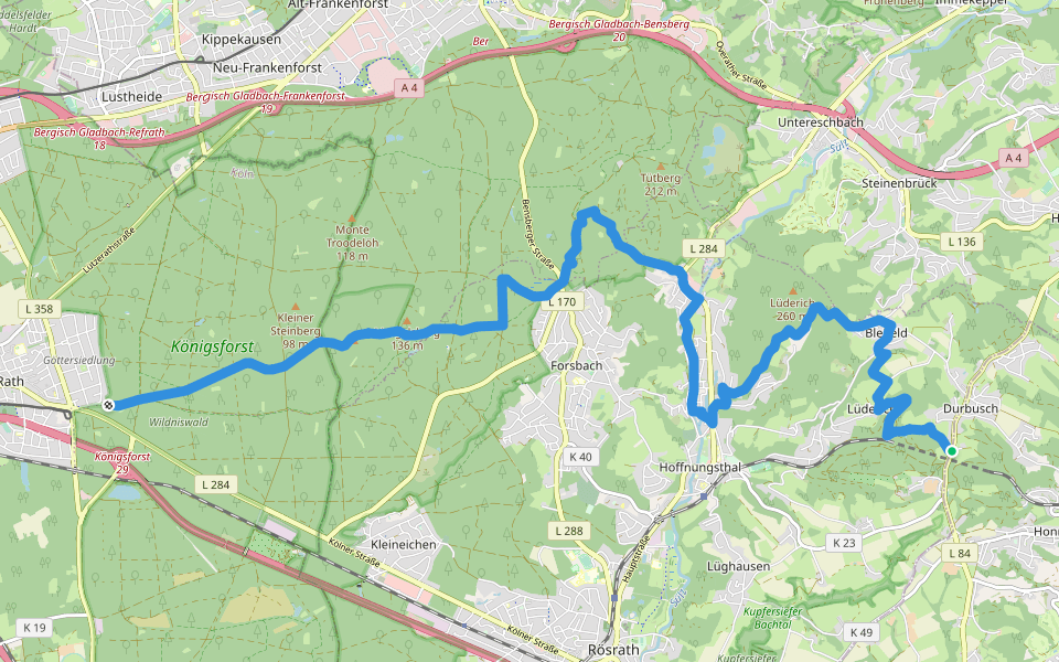 [X22] Kurkölner Weg [Rösrath] walking route map in Rösrath