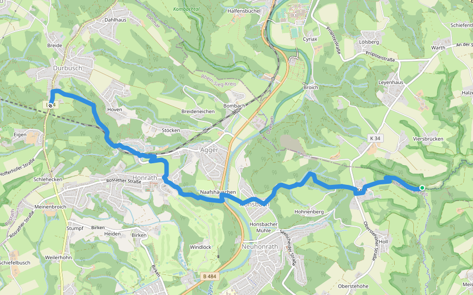[X22] Kurkölner Weg [Lohmar] walking route map in Overath