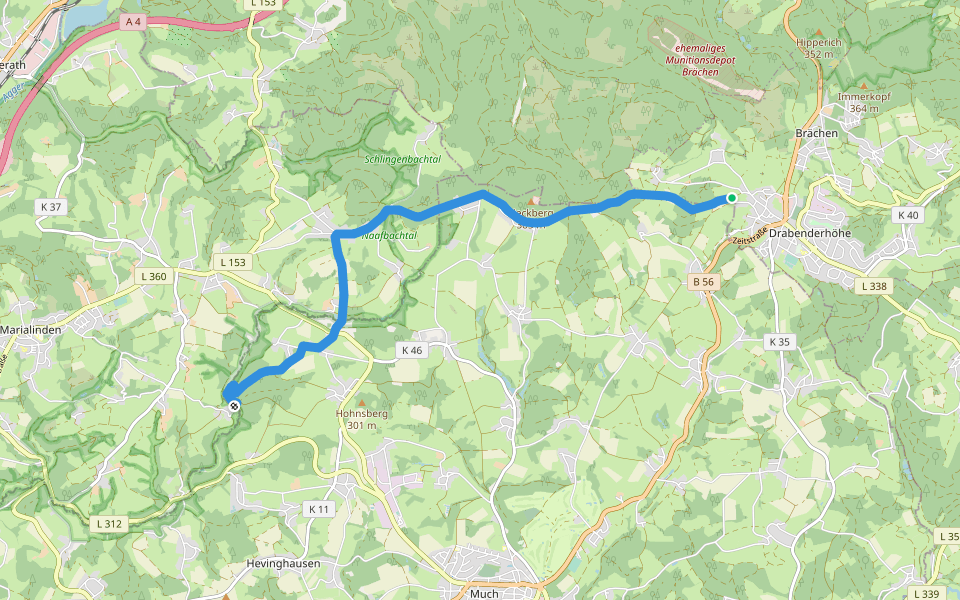 [X22] Kurkölner Weg [Much] walking route map in Wiehl