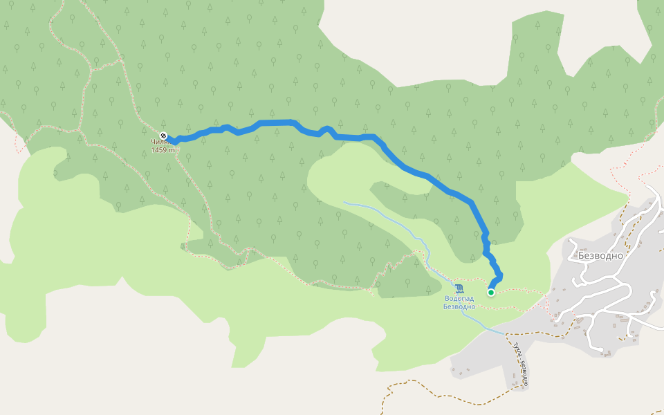 с. Безводно - вр. Чиляка walking route map in Kardzhali