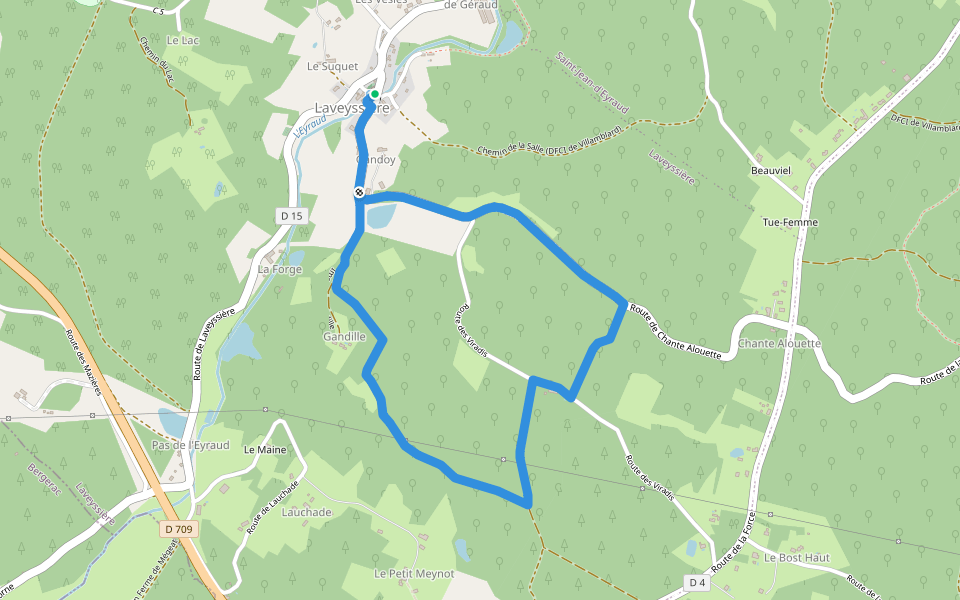 Boucle des Viradis walking route map in Eyraud-Crempse-Maurens