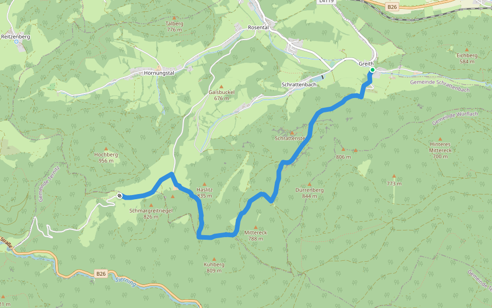 Johannesbachklamm - Ruine Schrattenstein - Gutenmann walking route map in Schrattenbach