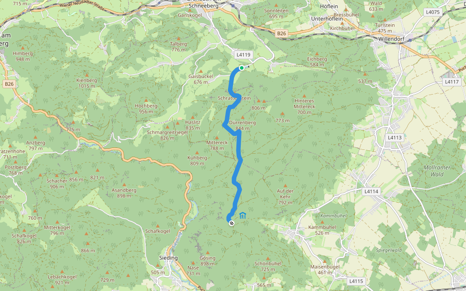 Schrattenbach - Ruine Schrattenstein - Flatzer Anger walking route map in Schrattenbach