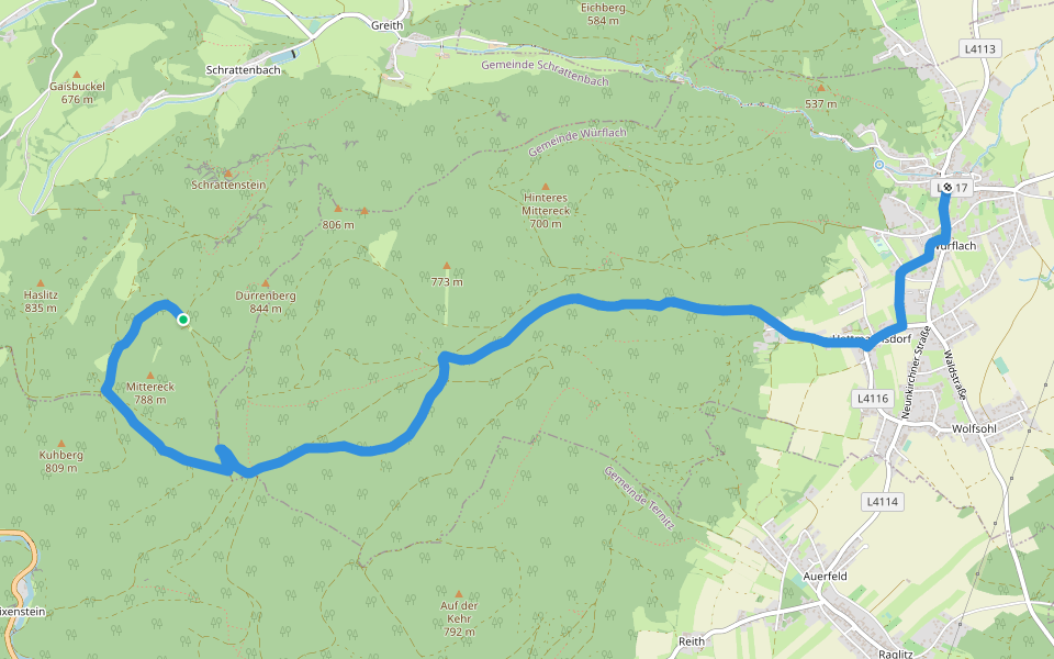 Würflach - Lärbaumkreuz walking route map in Gutenmann