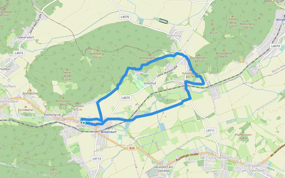 Löffler Runde Schloss Strelzhof bei Willendorf walking route map in Willendorf