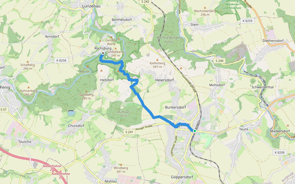 Wanderweg Burgstädt – Rochsburg walking route map in Burgstädt