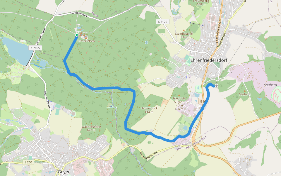 Greifensteine-Röhrgrabenweg-Ehrenfriedersdorf walking route map in Ehrenfriedersdorf