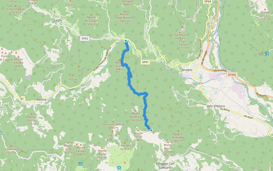Sentiero del Monte Aralta walking route map in Castana