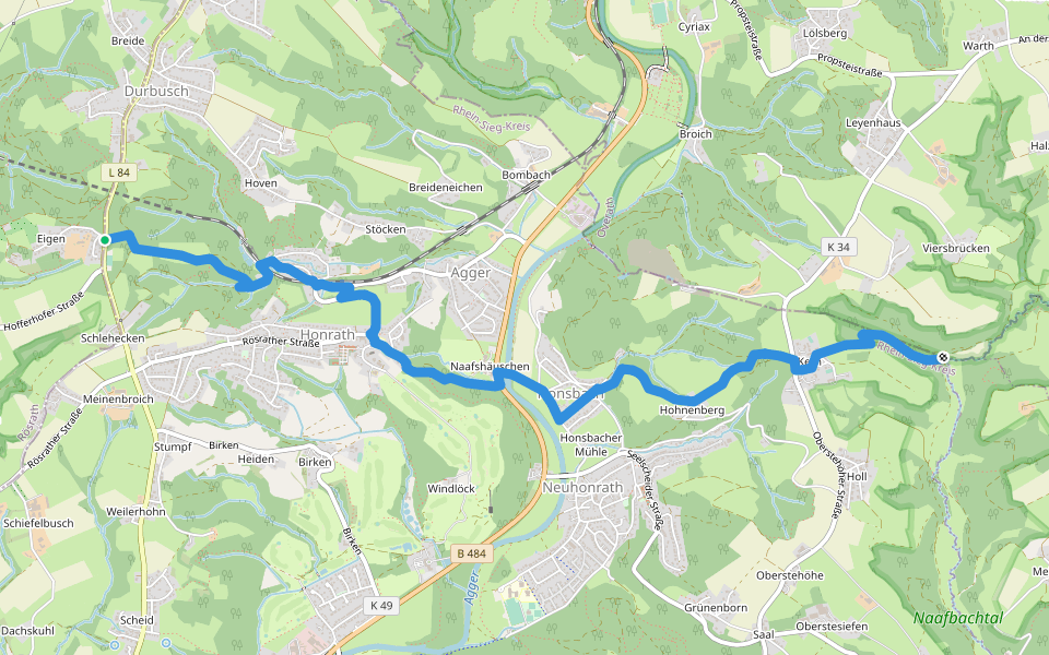 [<5] Wanderweg 5 des KEV [Lohmar] walking route map in Rösrath