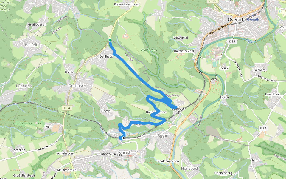 [<2] Wanderweg 2 des KEV [Lohmar] walking route map in Lohmar