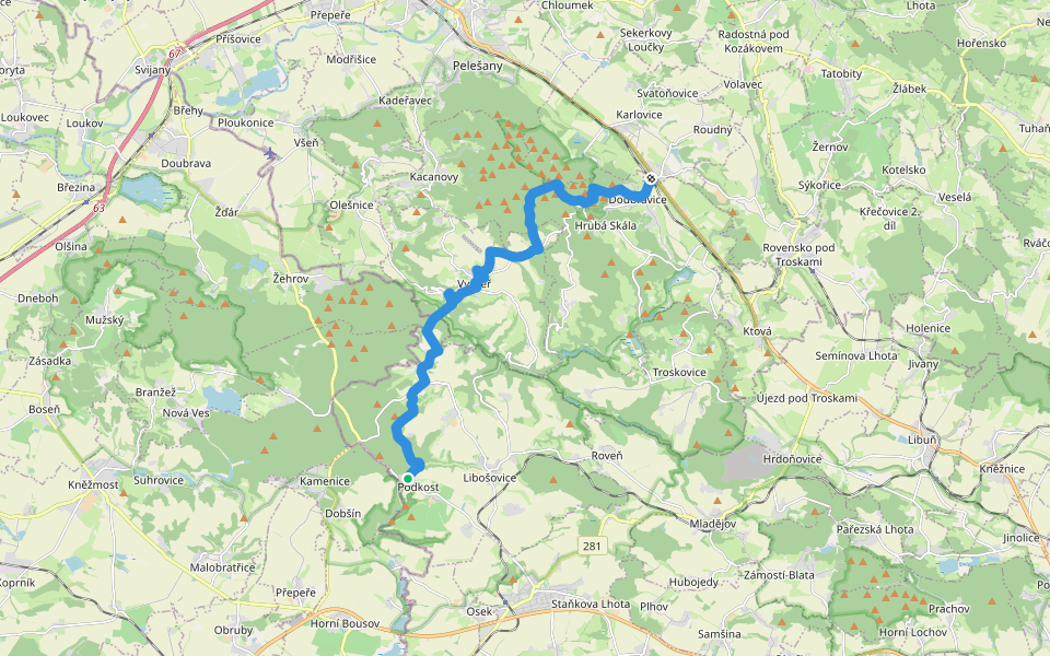[M] Hrubá Skála (žst.) - Kost (bus) walking route map in Libošovice