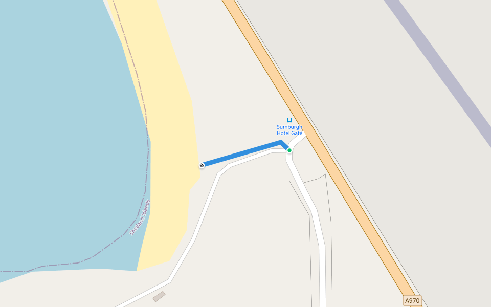 West Voe Beach Access walking route map in Virkie