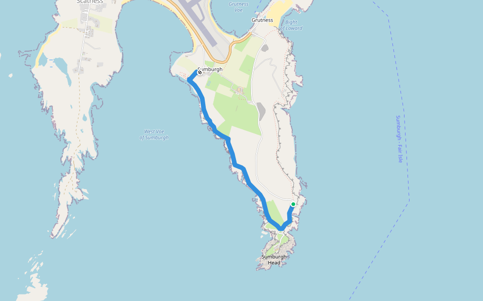 Jarlshoff to Sumburgh Head walking route map in Virkie