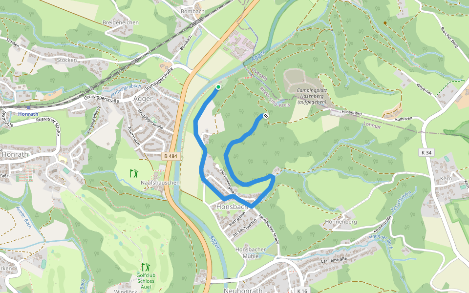 Wanderweg Doppelbalken Neuhonrath walking route map in Lohmar