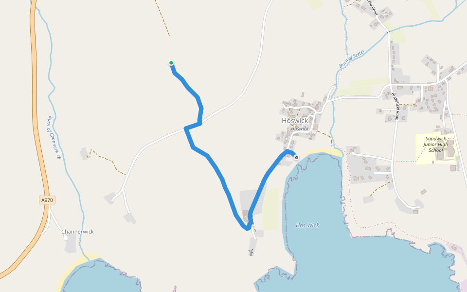 Upper Hoswick walking route map in Channerwick