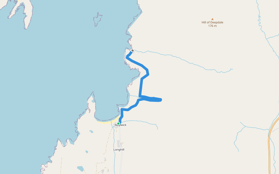 Maywick Deepdale coastal route walking route map in Bigton