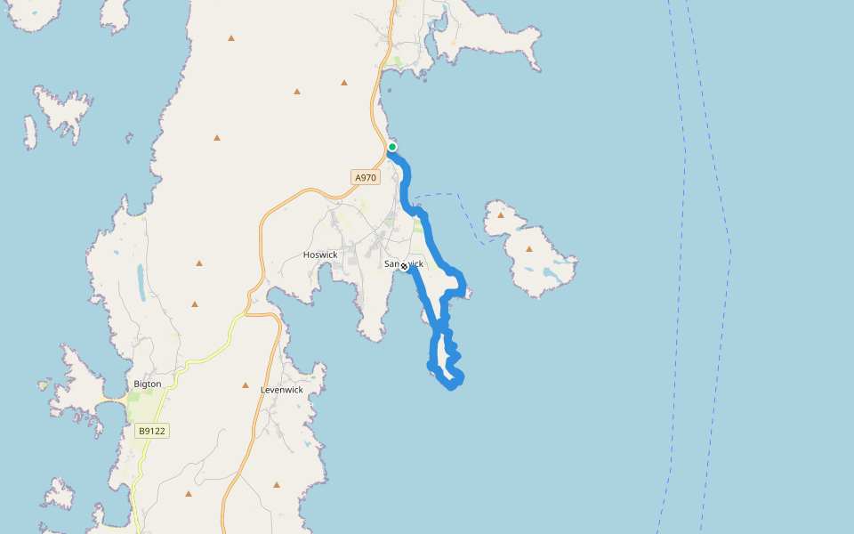 Coastal Route to Hoswick walking route map in Sandwick