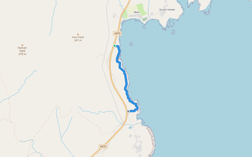 Leebitton to Cunningsburgh walking route map in Cunningsburgh