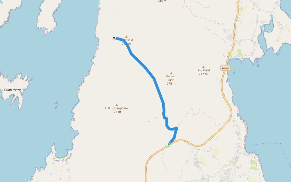 Mosquito Memorial Trail walking route map in Cunningsburgh