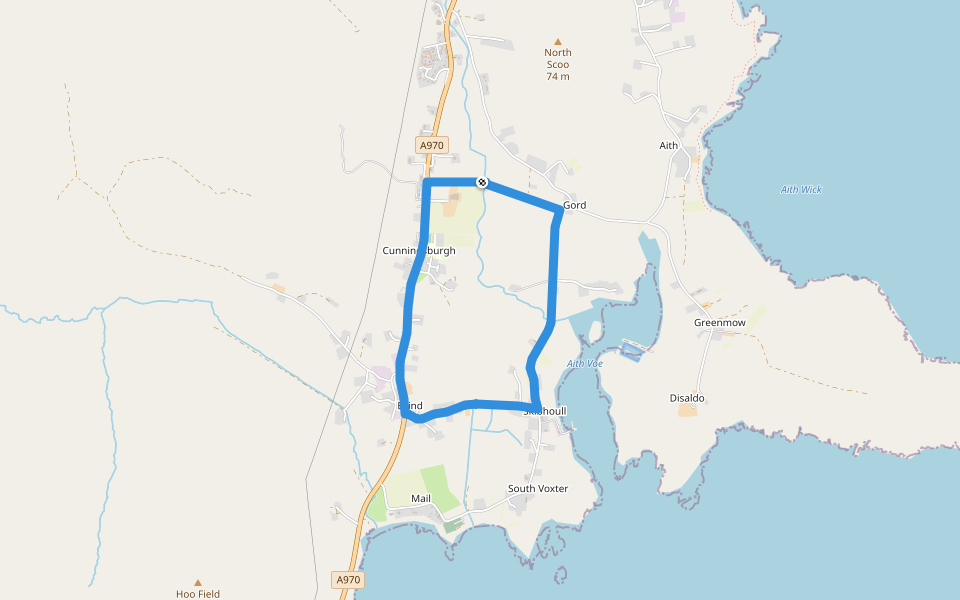 Cunningsburgh Circular walking route map in Cunningsburgh