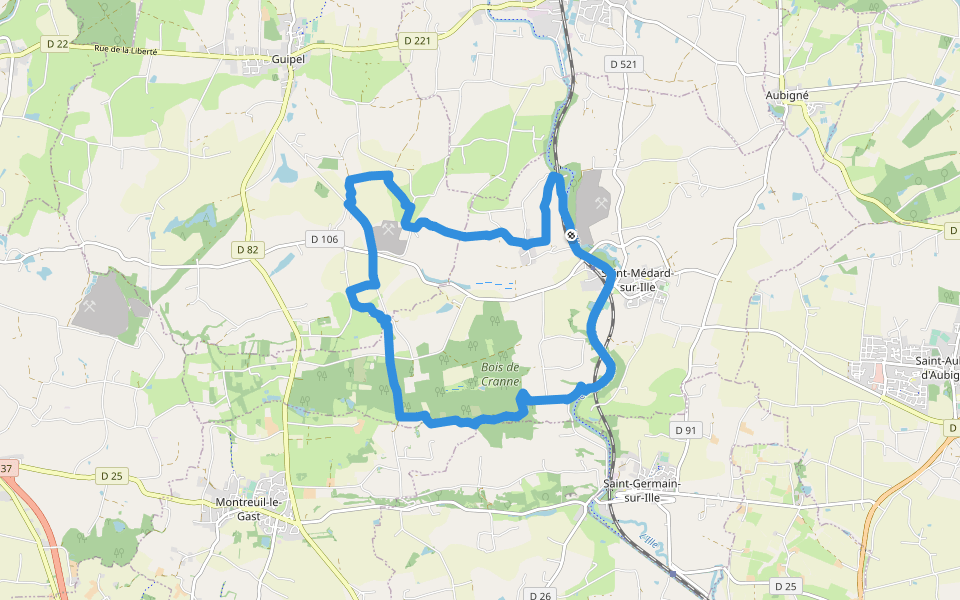 Le Bois de Cranne walking route map in Saint-Médard-sur-Ille