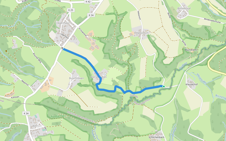 Naafbachtal Rundweg A7 walking route map in Overath