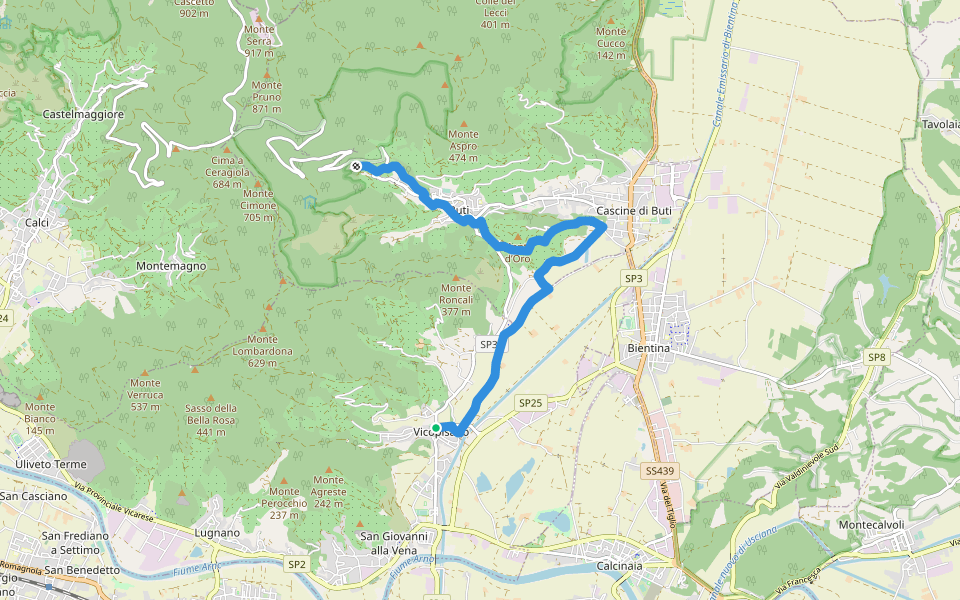 Il Cammino di santa Giulia - T004V Vicopisano-Buti walking route map in Vicopisano