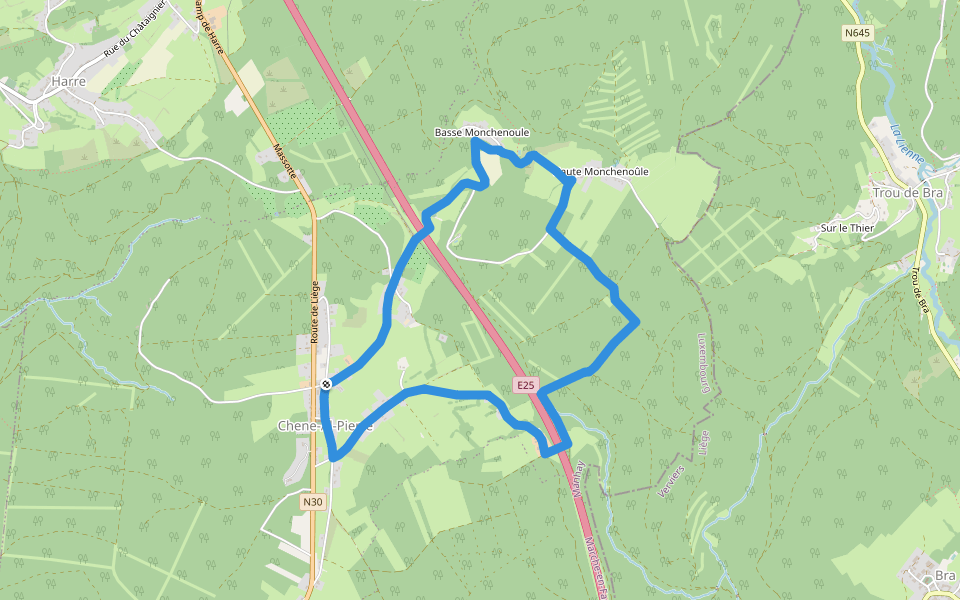21. Tour de Monchenoûle walking route map in Manhay