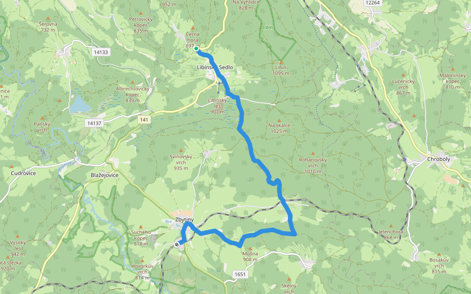 Goldsteig Verbindungsweg Černý Kříž - Prachatice walking route map in Prachatice