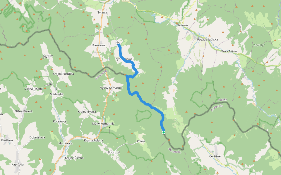 Zyndranowa Muzeum Kultury Łemkowskiej - Sedlo Javoriny walking route map in Príkra