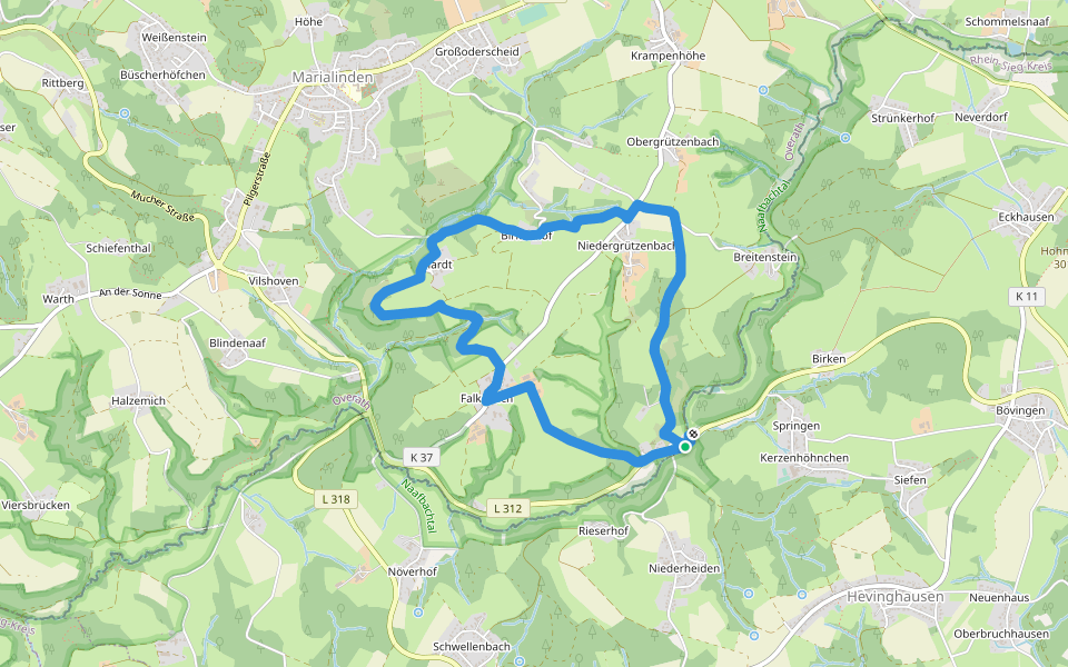 Fischermühle Rundweg A2 walking route map in Overath