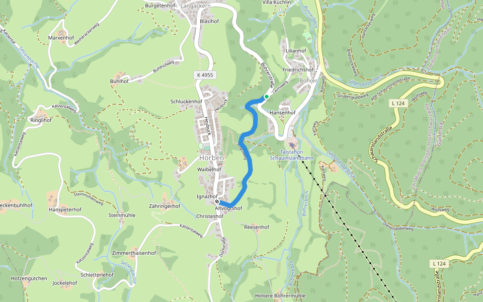 gelbe Raute Horben - Talstation walking route map in Horben