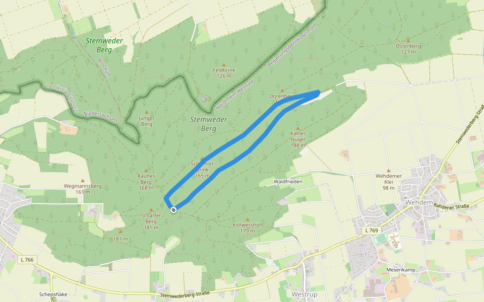 Blau gestrichelte Route - Stemweder Berg walking route map in Stemwede