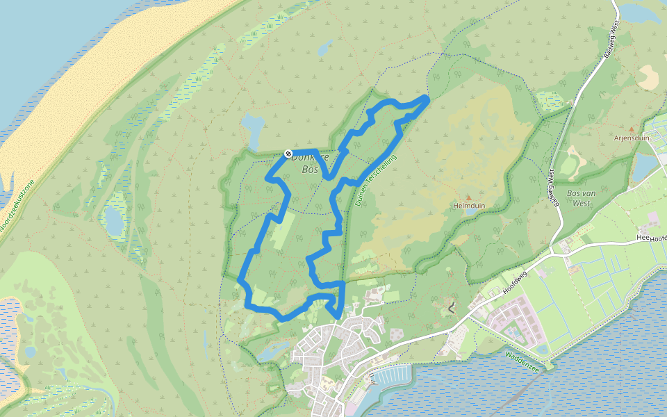 Sparrenlaan en Groene Pollen walking route map in West-Terschelling