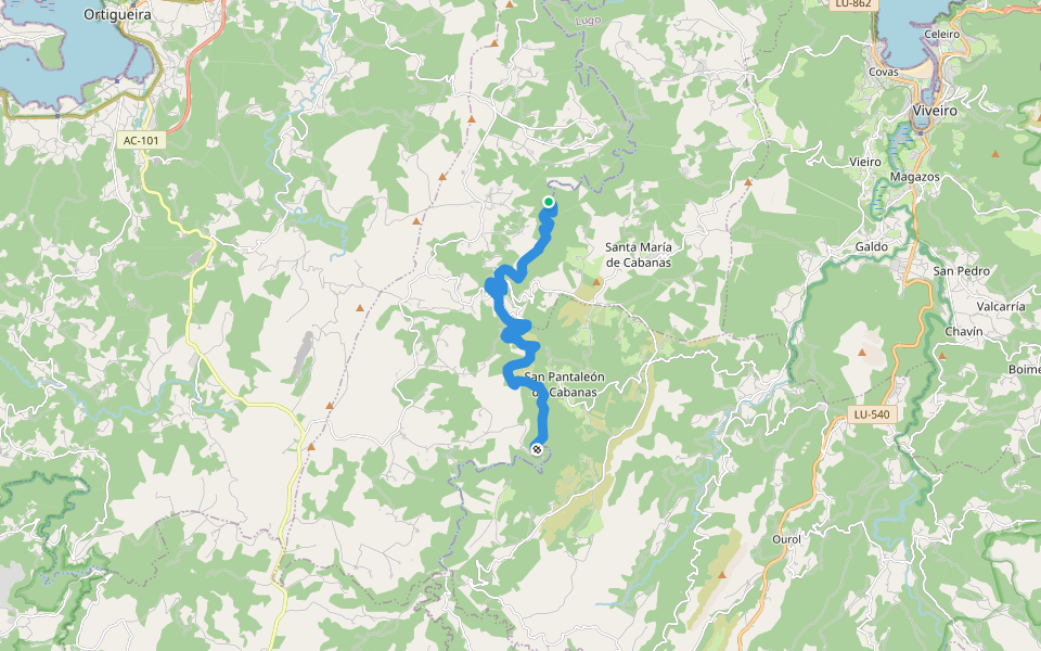 PR-G 204 Ruta Ribeira do Bispo - Miradoiro de Augas Caídas walking route map in Manón