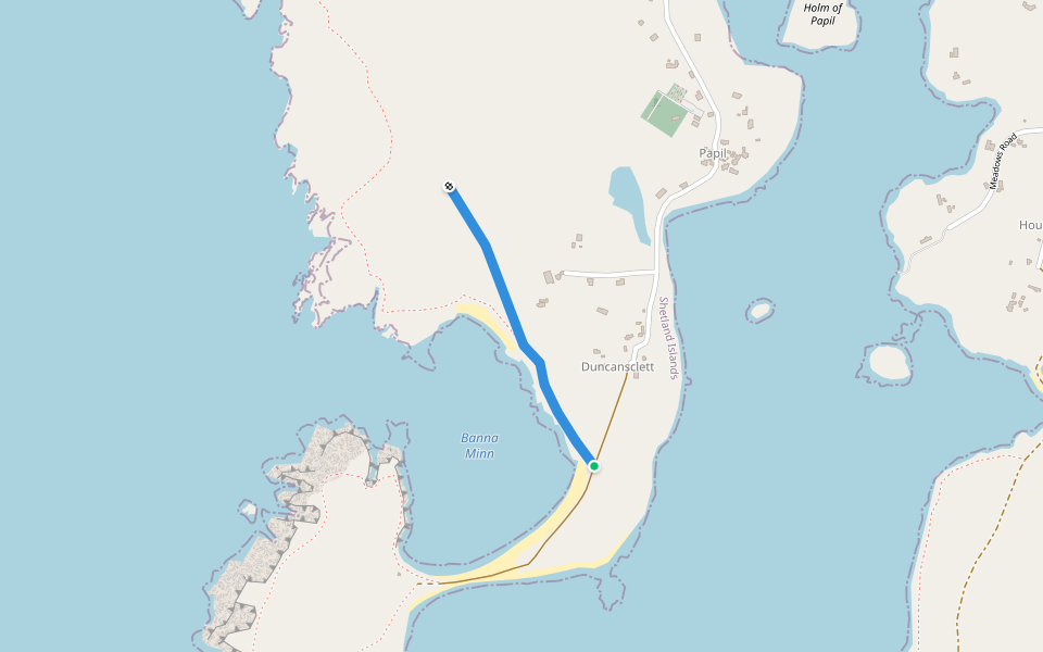 Minn beach to Virda walking route map in Papil