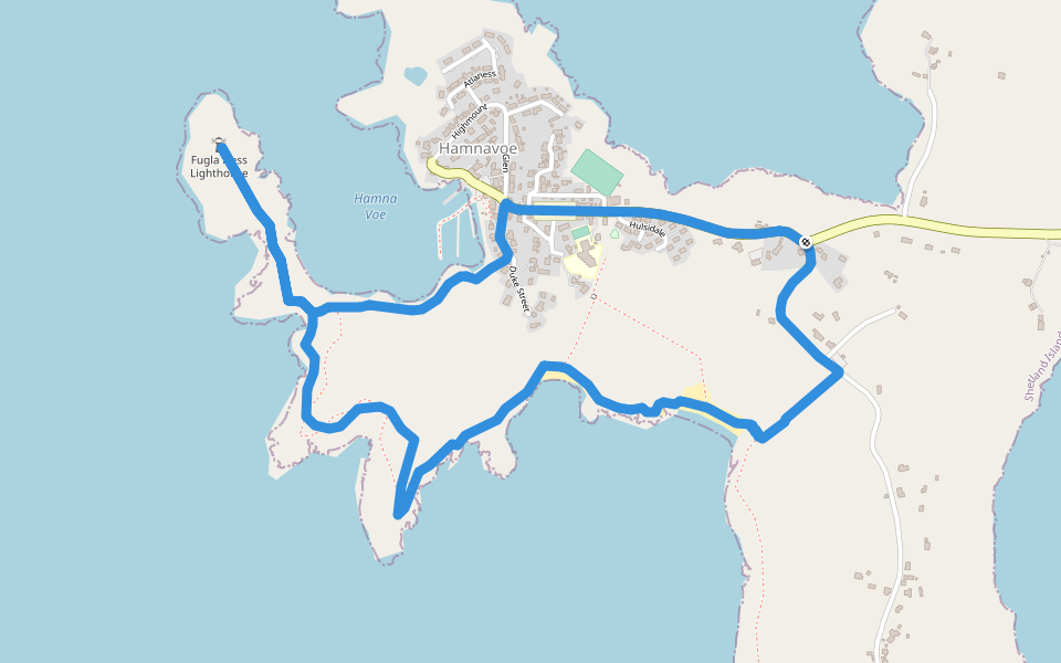 Meal Beach and Hamnavoe Circular walking route map in Hamnavoe