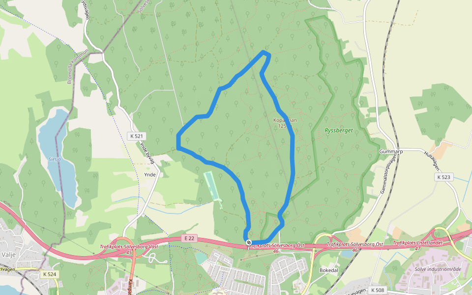Södra Ryssberget, Gul walking route map in Karlskrona