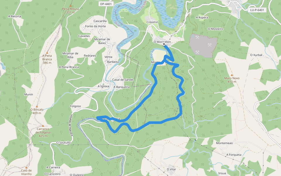 PR-G 8 Morgallón - Río Sor - Morgallon walking route map in O Vicedo