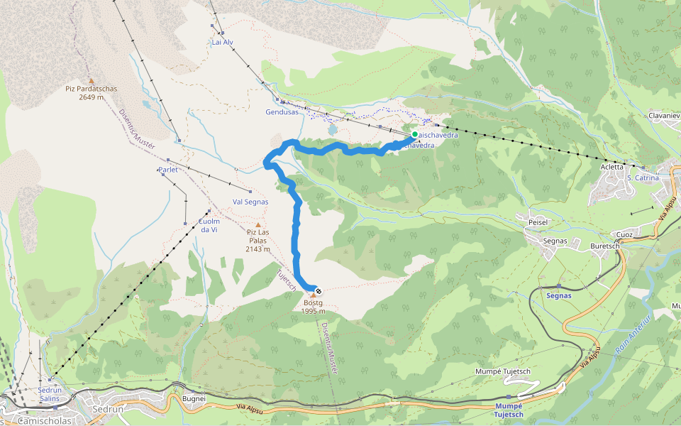 Caischavedra - Bostg walking route map in Segnas