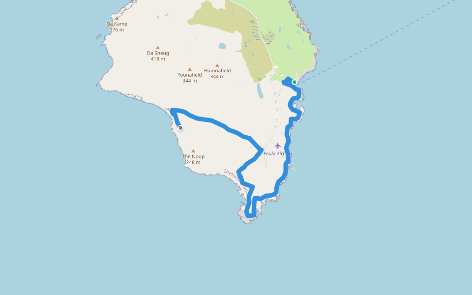 Foula Pier to South Ness and Da Sneck walking route map in Ham